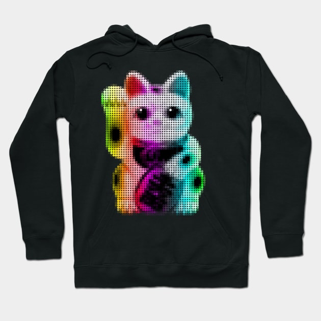 Pop Art Circles Lucky Cat - Maneki Neko Hoodie by robotface